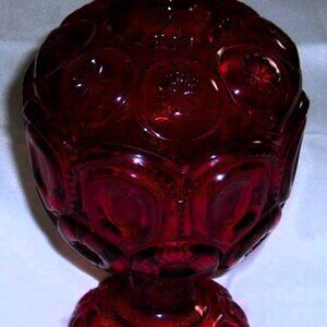 Vintage L.E. Smith Moon & Stars Ruby Compote Candy w/ Lid
